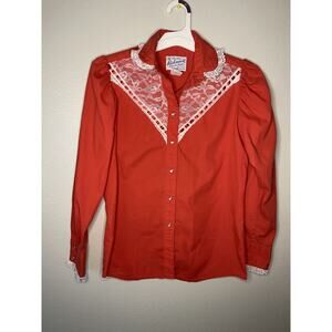 Rockmount Ranch Wear Women's Western Lace Pearl Snap Shirt Western 34 VTG USA